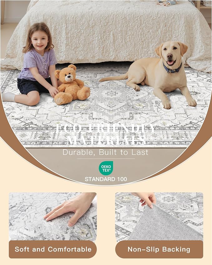 Madane Washable Area Rug 2x3, Small Entryway Rug Non-Slip Vintage Door Mat - Image 5