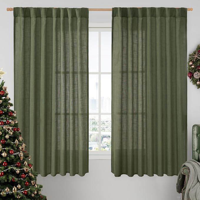 LAMIT Light Filtering Linen Curtains 63 inches Long by LAMIT