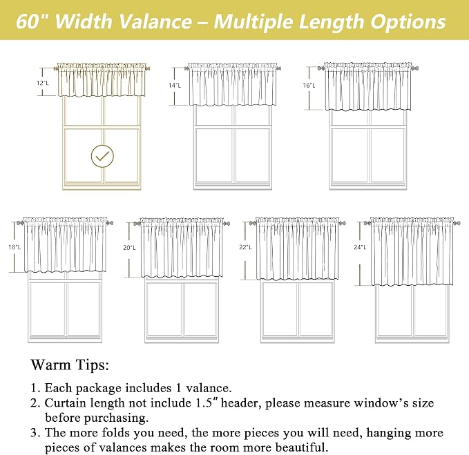 Linen Valances for Windows, Light Filtering Faux Linen Textured Small Short - Image 3