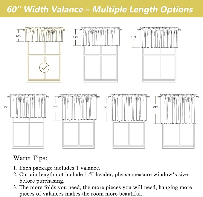 Black Valances for Windows, Light Filtering Faux Linen Textured Small Short - Image 3