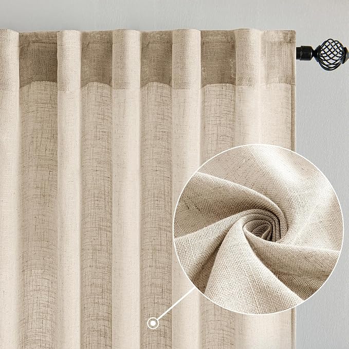 MIULEE Light Taupe Linen Curtains 72 Inch Length 2 Panels - Image 2