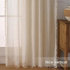 WAZZIO Boho Lace Curtains 45 Inches 2 Panel, Light Filtering Privacy Tassel & - Image 6