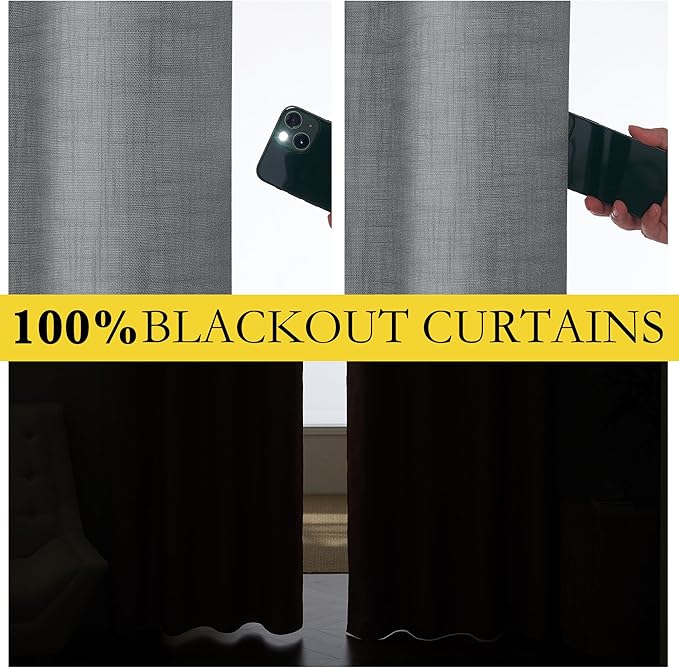 NICETOWN 100% Blackout Linen Texture Curtains 90 inches Long, Dove Grey - Image 2
