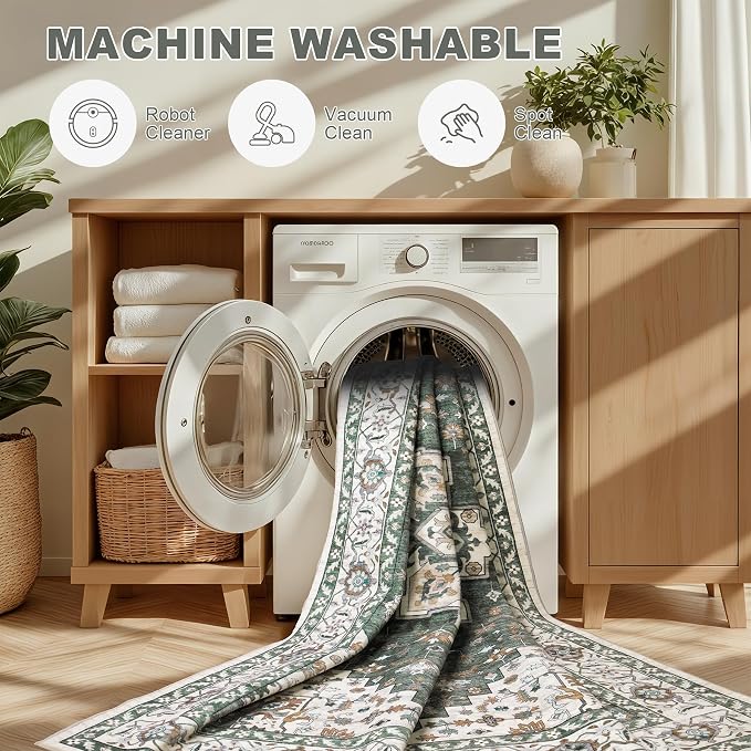 4x6 Area Rugs for Living Room: Washable Rug Soft Vintage Boho Medallion Carpet - Image 6