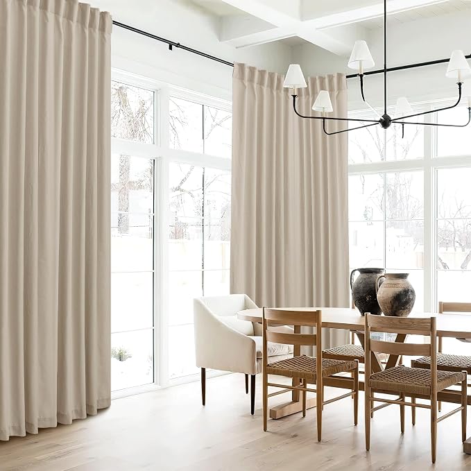 RYB HOME Guaze Burlap Curtains 95 inches Long, Large Window Treatment Back Tab - Image 7