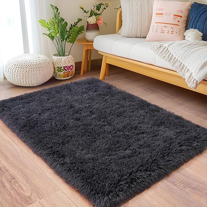 Small Rugs for Bedroom, Fluffy 2x3 Rug Throw Non Slip for Bedside Dorm Kids Room by Quntue