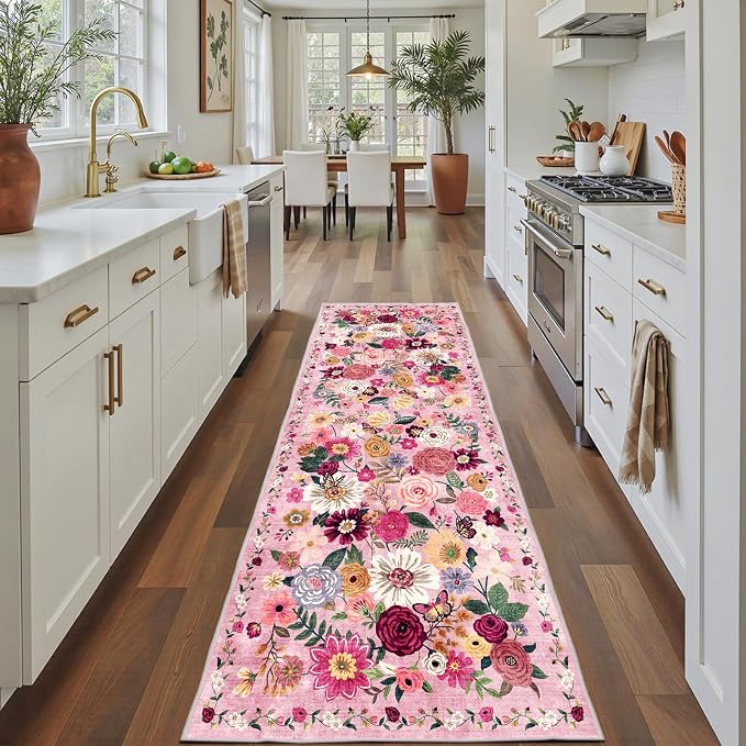 Pink Rug for Hallways Kitchen Rug 2x8, Non Slip Washable Rugs by WelcometoBabovid