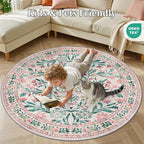 Round Area Rug for Living Room: 6 ft Floral Washable Circle Rug Soft Boho - Image 8