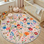 Round Area Rug for Living Room: 6 ft Floral Washable Circle Rug Soft Boho - Image 5
