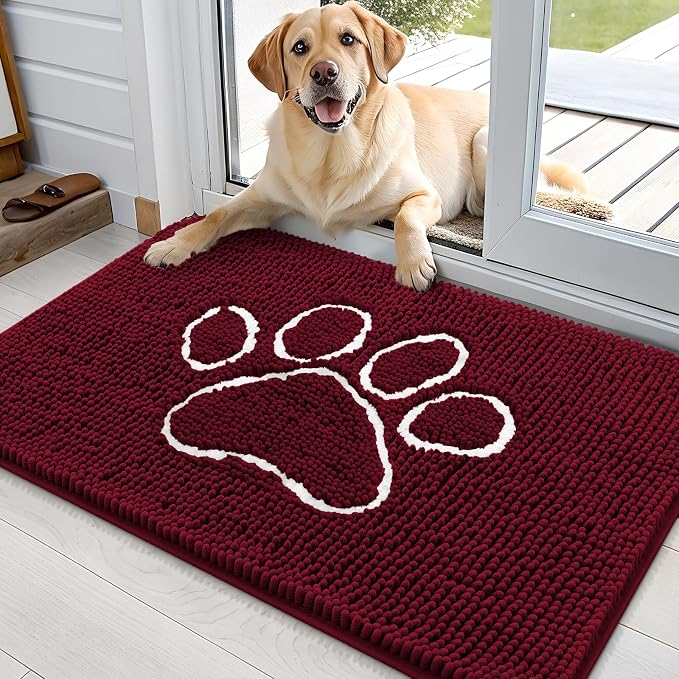OLANLY Dog Door Mat for Muddy Paws 36x24, Paw Print Design, Absorbs Moisture by OLANLY
