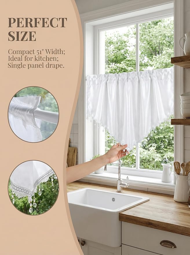 Molaxhome Swag Curtain 51 inch Length Rod Pocket Scalloped Curtain Valance - Image 3