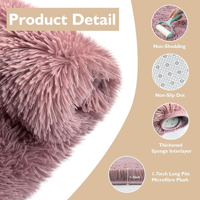 6x9 Fluffy Area Rug for Living Room, Shag Area Rugs for Bedroom, Blush Soft - Image 3