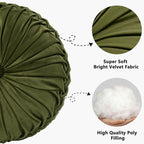 HIG Set of 2 Decorative Round Pleated Throw Pillows, Classy Accent Pumpkin - Image 2