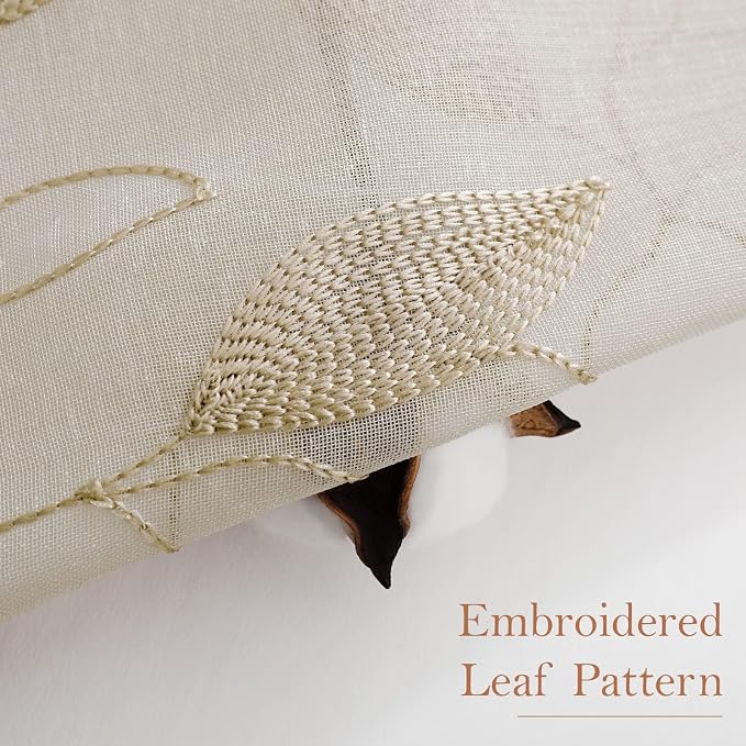 HOMEIDEAS Taupe Sheer Curtains 52 X 96 Inches Long 2 Panels Beige Embroidered - Image 2