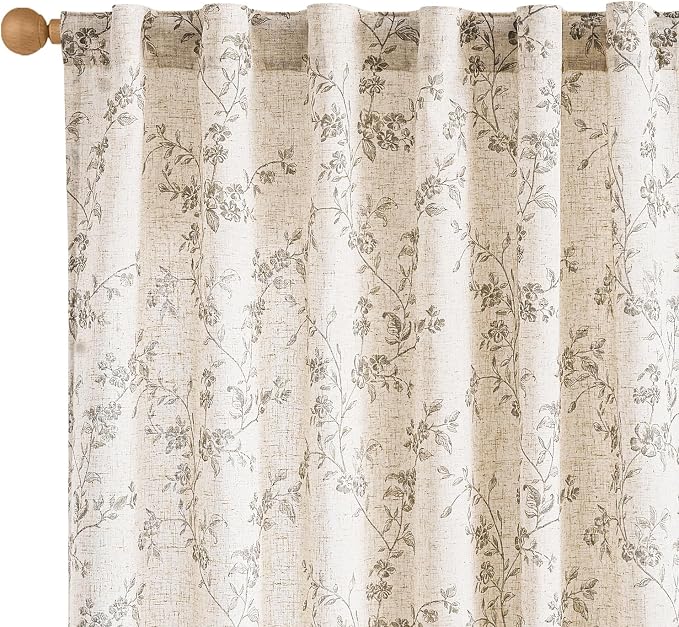 Lazzzy Farmhouse Linen Curtains Extra Long Gray Floral Curtains 108 Inch Long by Lazzzy