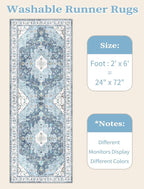 SERISSA Boho Washable Runner Rug, 2x6 Rug Non-Slip Vintage Blue Hallway Kitchen - Image 6