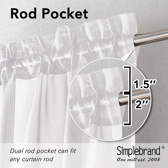 Simplebrand Sheer White Curtains 96 Inches Long, Light Filtering Rod Pocket - Image 6
