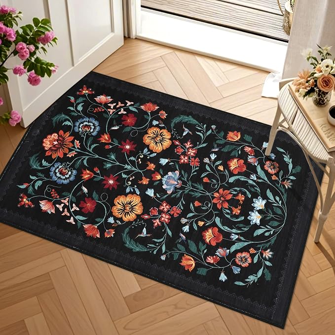 Floral Rug for Entryway 2x3 Rugs Machine Washable Boho Small Area Rug Non-Slip - Image 8