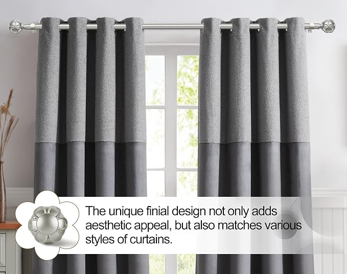 KAMANINA 1 Inch Extra Long Curtain Rod 140 to 195 Inches Silver Heavy Duty - Image 9