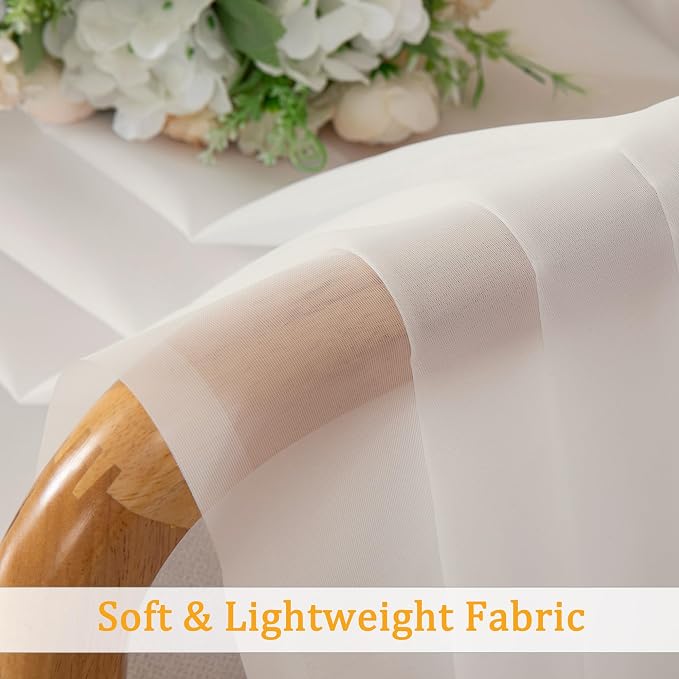 Gwine Ivory Sheer Curtains 90 Inches Long 2 Panels Set, Light Filtering Solid - Image 7