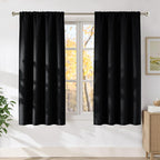 NICETOWN Black Faux Linen Room Darkening Rod Pocket Curtains 63 inch Length by NICETOWN