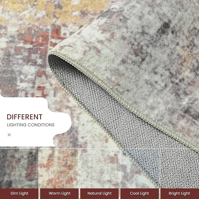 Living Room Rug 9x11 Beige Area Rugs Machine Washable Abstract Boho Large Rug - Image 5