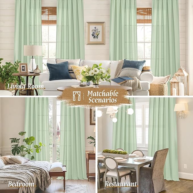 LAMIT Natural Linen Curtains for Bedroom, 72 Inch Faux Linen Textured Light - Image 6