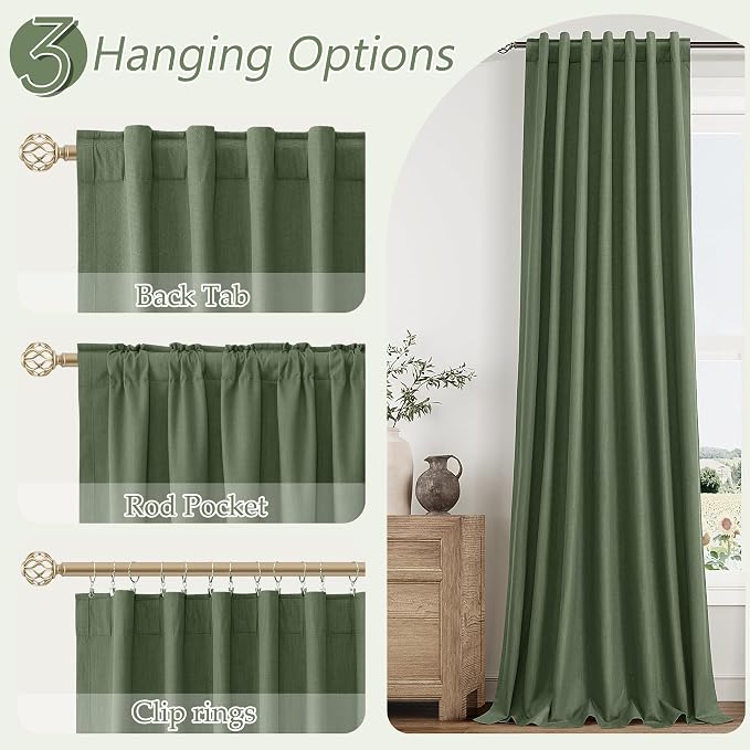 Guken Olive Green 100% Blackout Curtains 84 Inch Length 2 Panels Set - Image 6