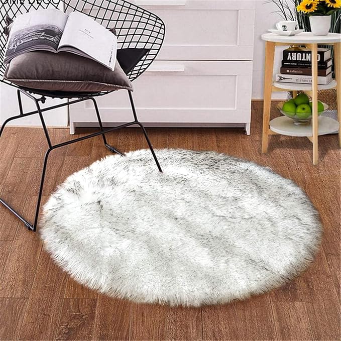 Goolela Round Fluffy Rug 3ft White - Image 8
