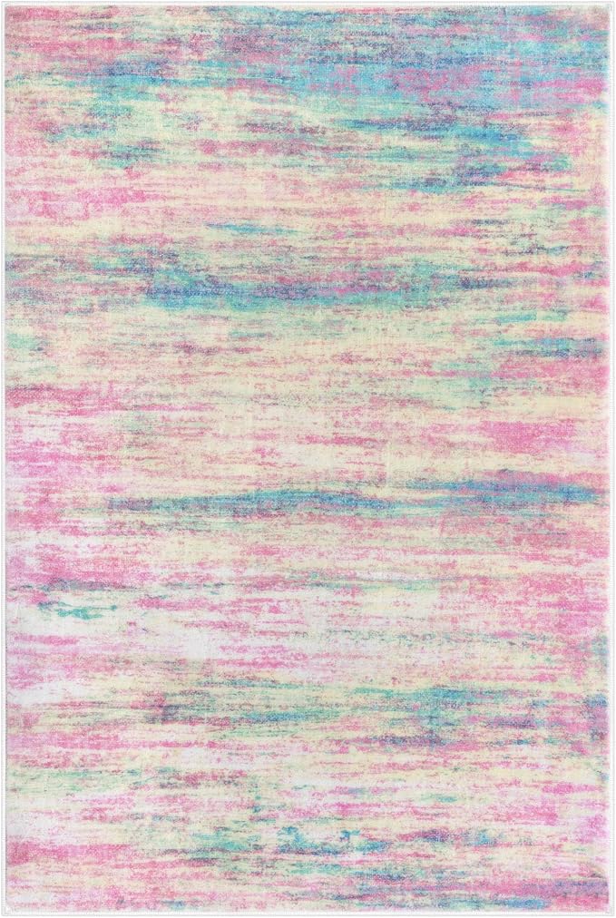 KOZYFLY Pink Nursery Rug for Baby Girl, Washable Thin Area Rugs 5x7 for Kids - Image 8