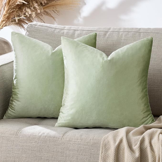 GIGIZAZA 18x18 Pillow Covers Set of 2 Velvet Throw Pillows Decorative Sage by GIGIZAZAFocusingonhomedecoration