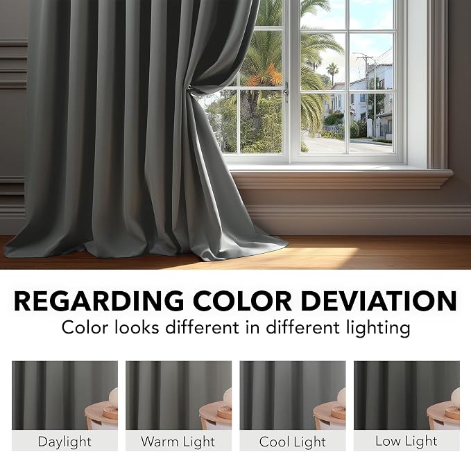 Deconovo Blackout Curtains, Thermal Insulated, W70 x L95 2 Panels, Back Tab - Image 6