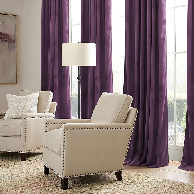 RYB HOME Purple Velvet Curtains 84 inches, Back Tab Soft Fabric Room Darkening - Image 4