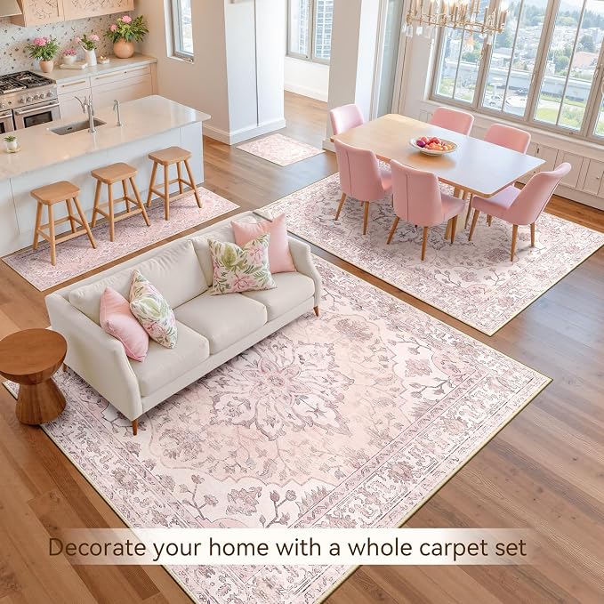 RELEANY Area Rugs 10'x14' Washable Non-Slip, Floral Vintage Distress Print - Image 3