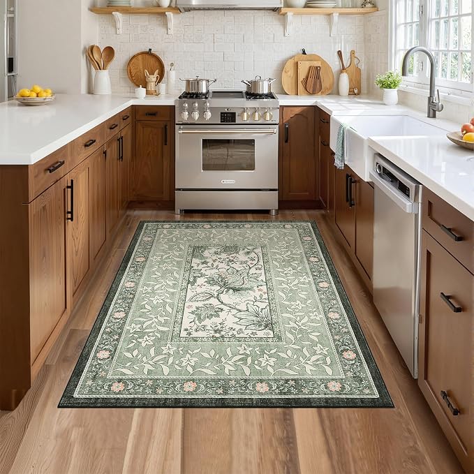 GarveeHome Provence Sage Green 3x5 Rug Washable Non-Slip Low-Pile Indoor Rugs - Image 3