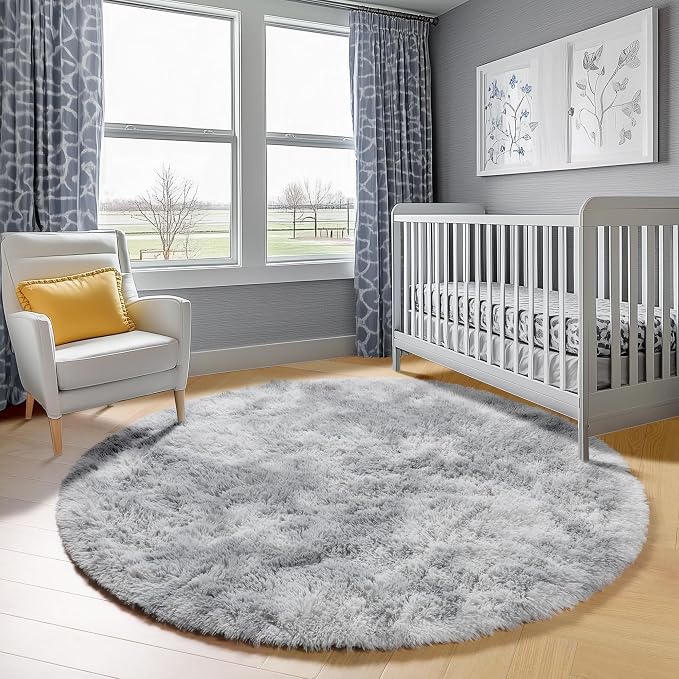 ONASAR Tie-Dyed Light Grey Round Area Rug 4ft, Ultra Soft Bedroom Circle Rugs - Image 7