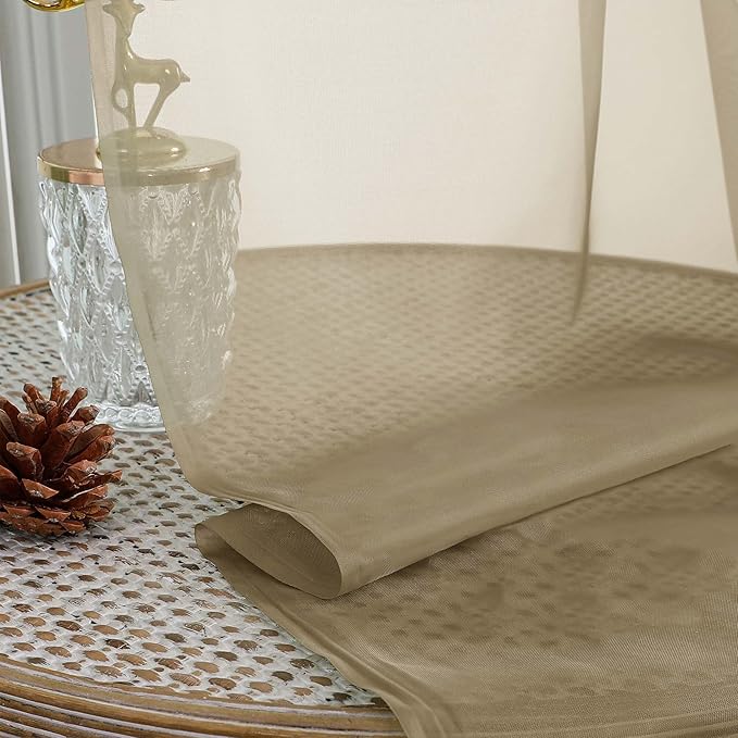 OWENIE Taupe Sheer Curtain 90 Inches Long 2 Panels Set, Solid Filmy Drapes - Image 7