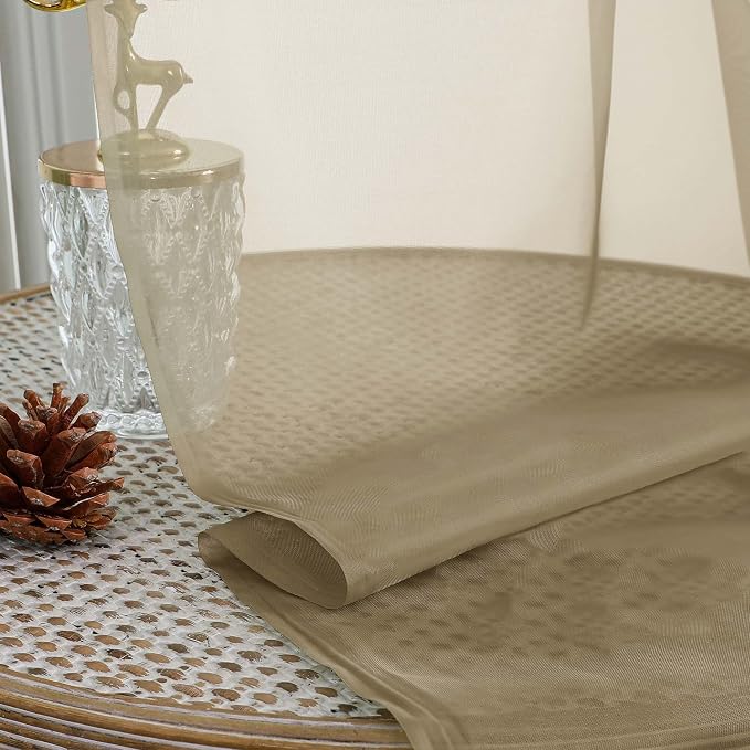 OWENIE Sheer Curtains 84 Inches Long 2 Panels Set, Sheer Taupe Curtains - Image 7