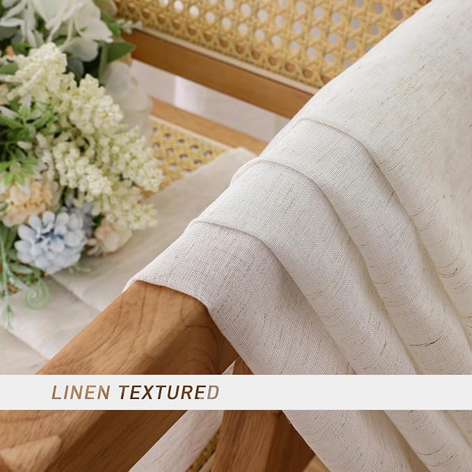 Simplebrand Natural Linen Textured Sheer Curtains 63 Inch Length 2 Panels - Image 5
