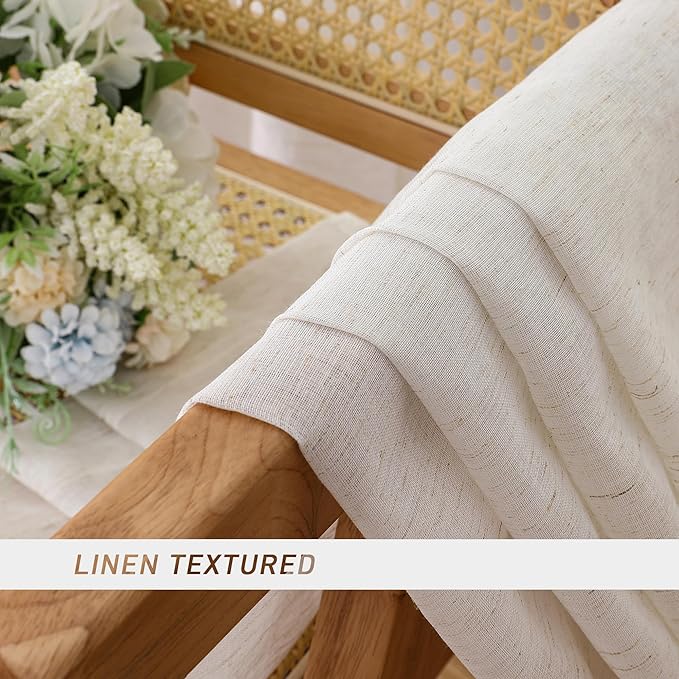 Simplebrand Natural Linen Textured Sheer Curtains 84 inches Length 2 Panels Set - Image 6