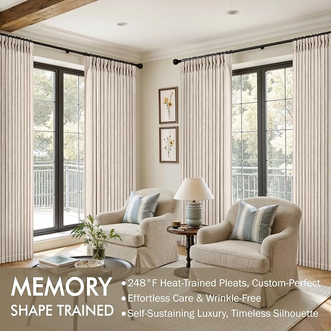 MIULEE Pinch Pleated Thick Linen Curtains 84 Inches Long 2 Panels - Image 2