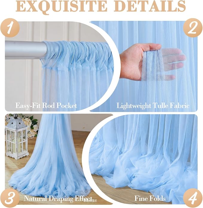 10ft x 15ft Baby Blue Tulle Backdrop Curtain - Image 6