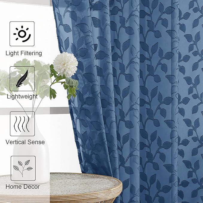 Chyhomenyc Dusty Blue Short Curtains 45 Inch Length 2 Panels, Light Filtering - Image 3