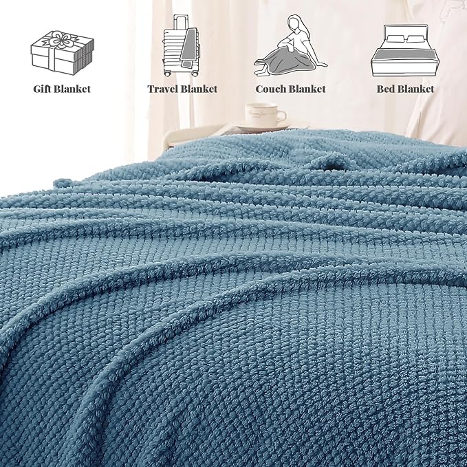 Whale Flotilla Twin Size Fuzzy Fleece Blanket, Fluffy Warm Soft Jacquard Bed - Image 8