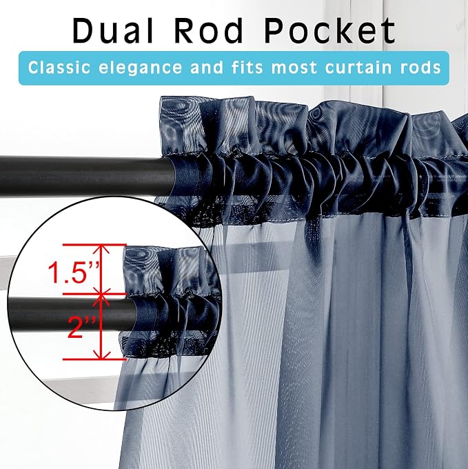 OVZME Navy Blue Sheer Curtains 2 Panel Sets 84" Inch Length - Image 2