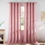 NICETOWN Linen Pink Curtains for Girls Room, Grommet Thick Flax Semi Sheer by NICETOWN