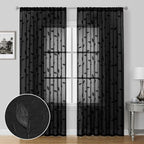 HOMEIDEAS Black Sheer Curtains 52 X 84 Inches Length 2 Panels Black Embroidered - Image 2