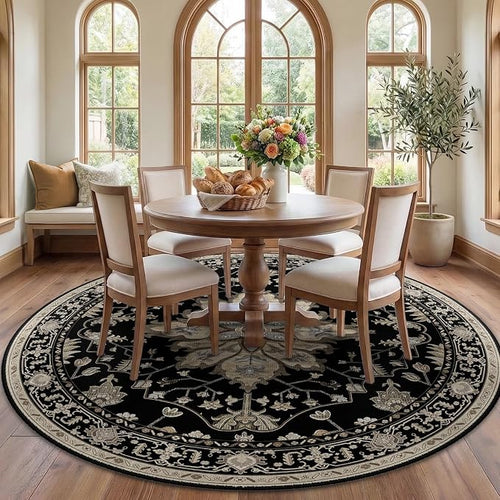 Area Rugs 7ft Washable Non-Slip, Floral Vintage Distress Print Pattern by RELEANY