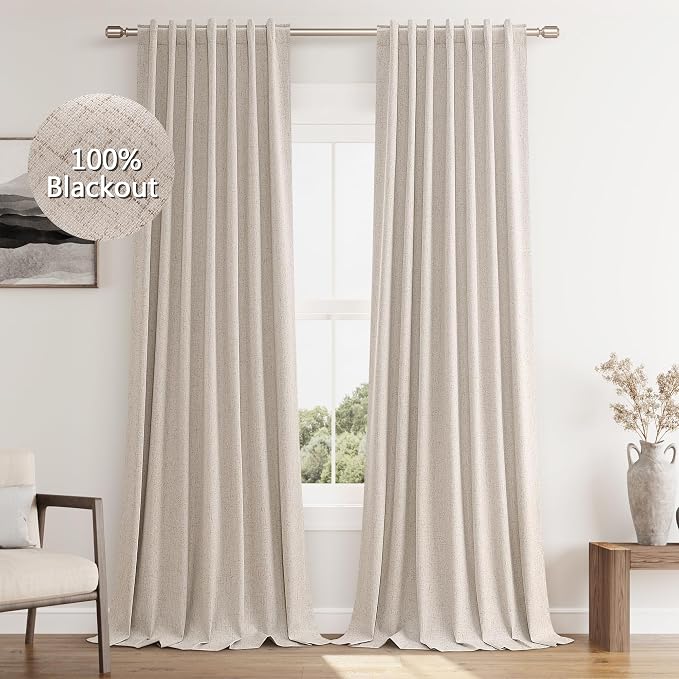 Guken Oatmeal 100% Blackout Curtains 96 Inch Length 2 Panels Set - Image 9