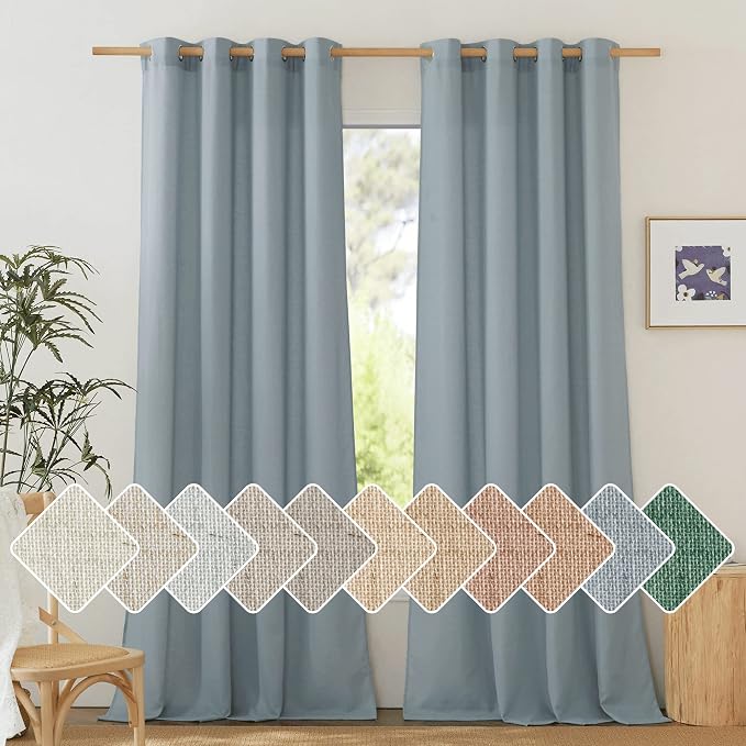 NICETOWN Thick Linen Stone Blue Curtains 108 inch Long by NICETOWN
